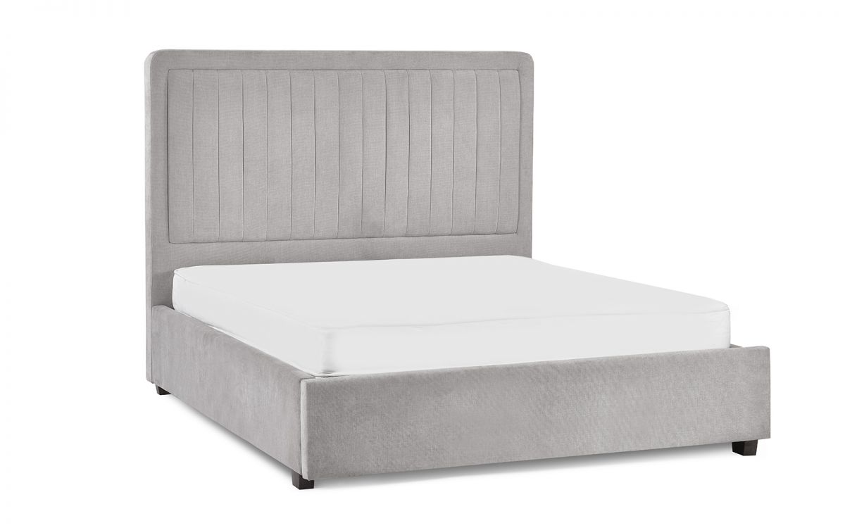 Savannah Double Bed 150cm - Grey | Velvet Upholstered Bed with Storage Drawer