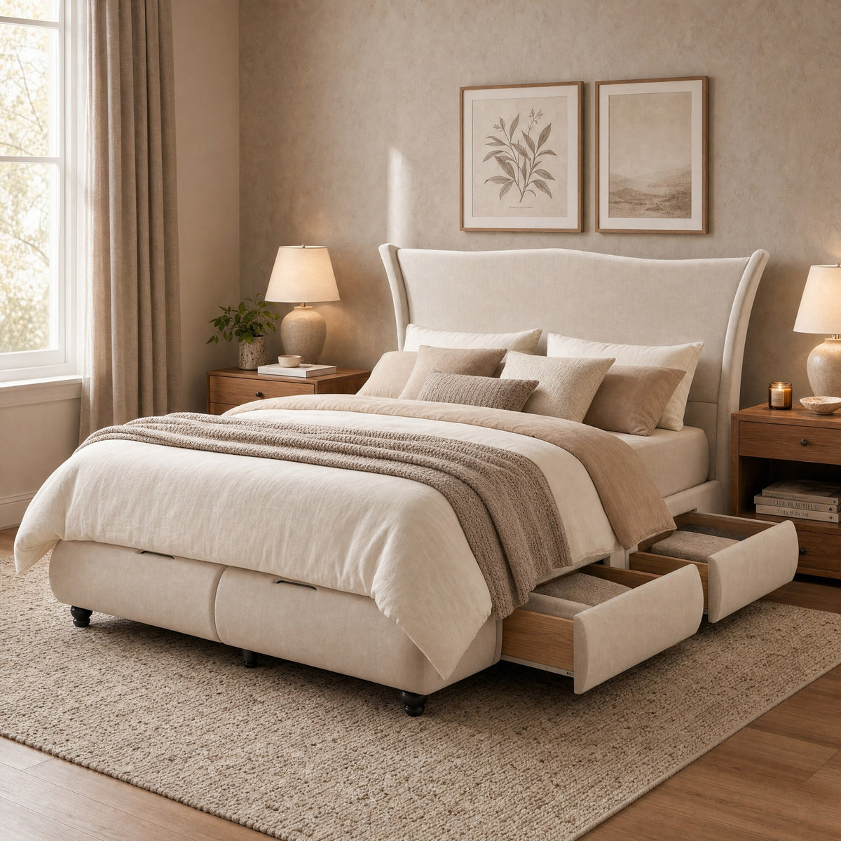Shay Headboard – Beige Chenille Fabric