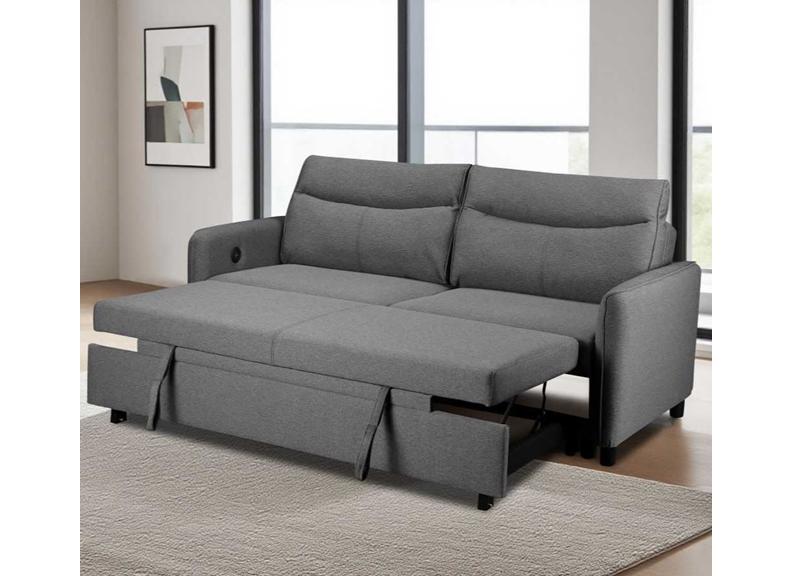 Sheila Grey Fabric Sofa Bed – Modern Compact Pull-Out Sleeper Couch