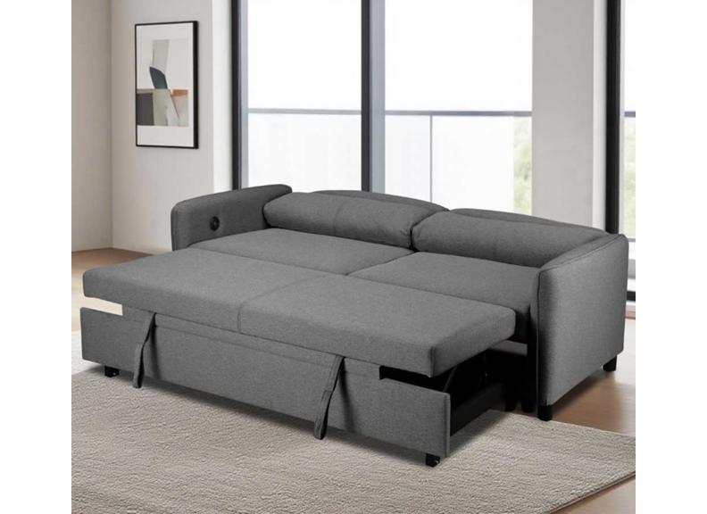 Sheila Grey Fabric Sofa Bed – Modern Compact Pull-Out Sleeper Couch