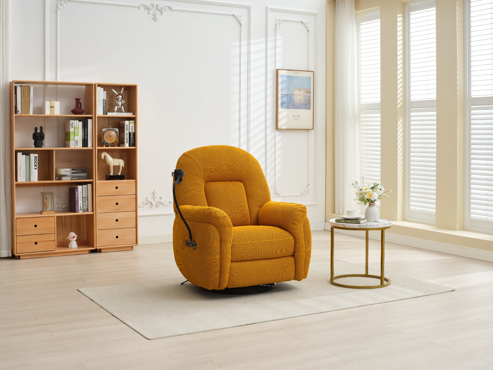 Sienna Reclining Chair with Phone Holder in Mustard – Luxurious Comfort with Adjustable Recline | Free Nationwide Delivery by Homeline Furniture