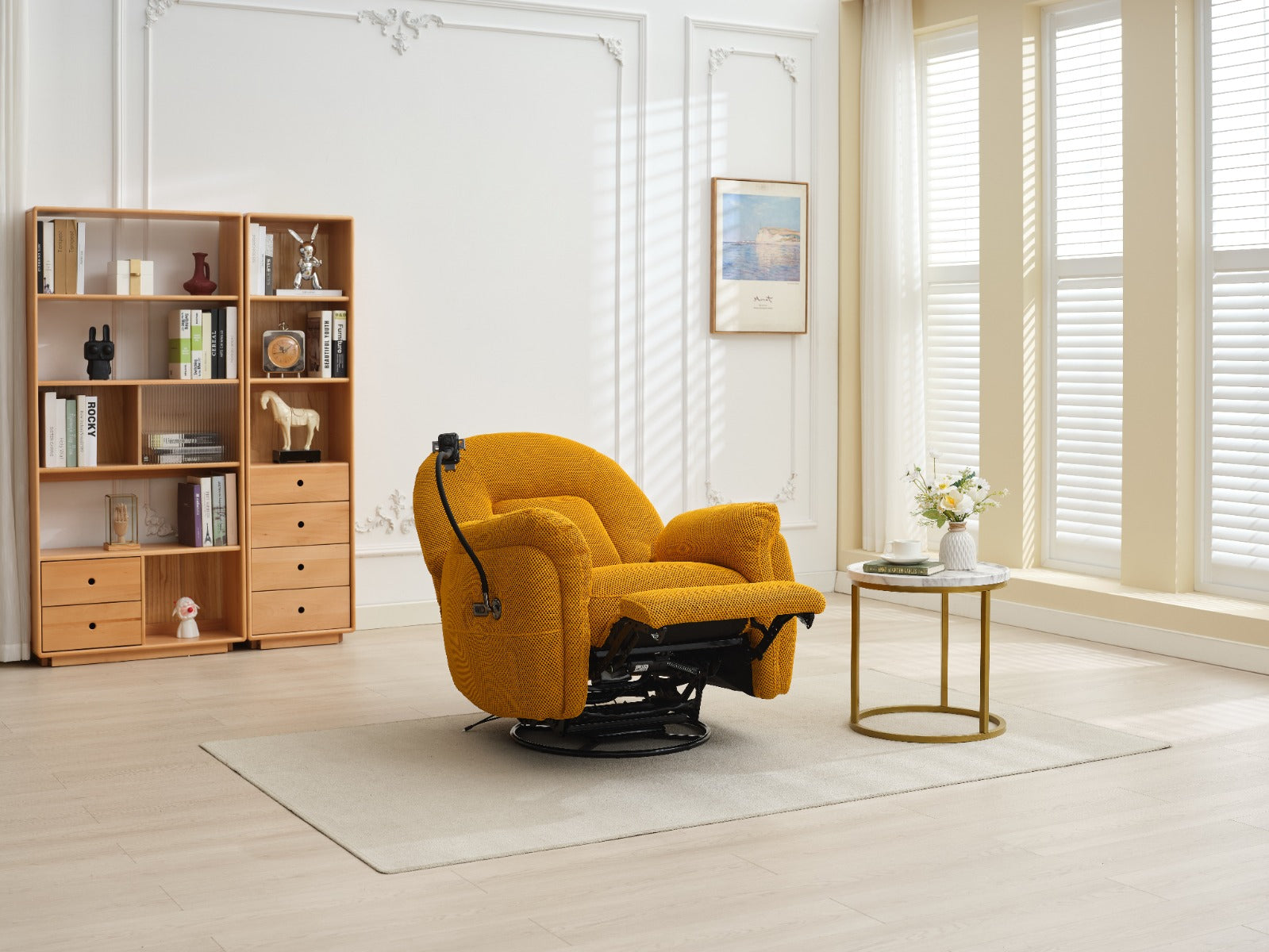 Sienna Reclining Chair with Phone Holder in Mustard – Luxurious Comfort with Adjustable Recline | Free Nationwide Delivery by Homeline Furniture