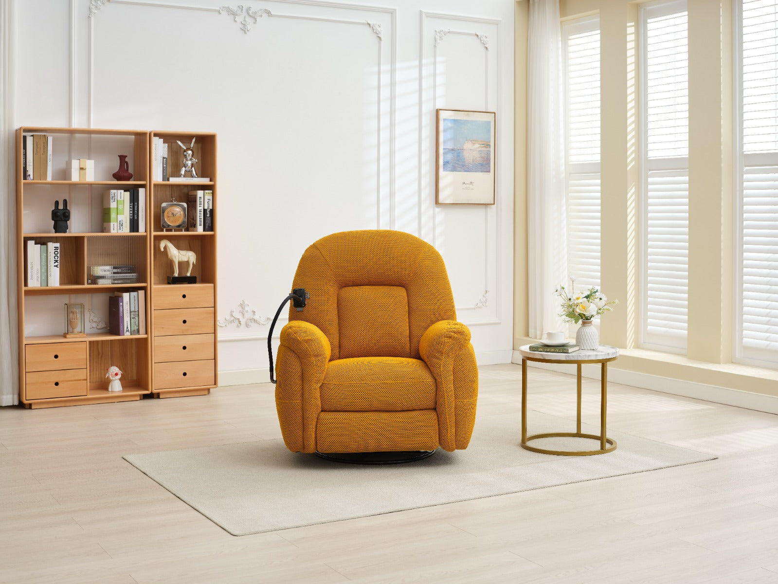 Sienna Reclining Chair with Phone Holder in Mustard – Luxurious Comfort with Adjustable Recline | Free Nationwide Delivery by Homeline Furniture