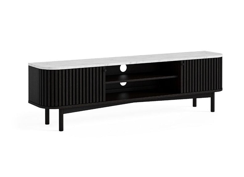 Soho Black Wood Large TV Stand - Dark Wood Body With Marble Top