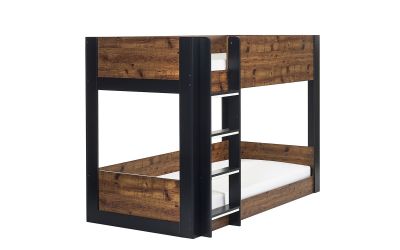 Solomon Bunk Bed - Rustic Wood & Black Finish with Glow-in-the-Dark Steps | Stylish & Safe