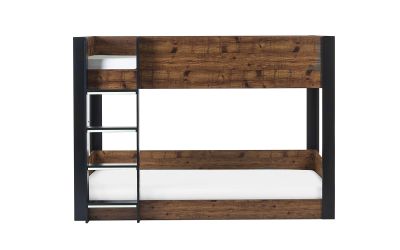 Solomon Bunk Bed - Rustic Wood & Black Finish with Glow-in-the-Dark Steps | Stylish & Safe