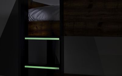 Solomon Bunk Bed - Rustic Wood & Black Finish with Glow-in-the-Dark Steps | Stylish & Safe