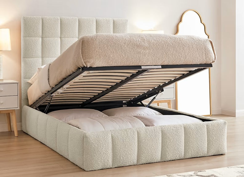 Chambly Ivory Fabric Storage Bed - open