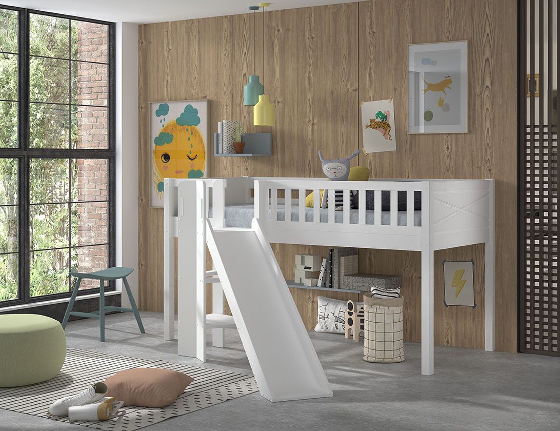 SCOTT Mid Sleeper Bed with Slide H115 cm 90 x 200 cm in White – Space-Saving Fun | Free Nationwide Delivery by Homeline Furniture