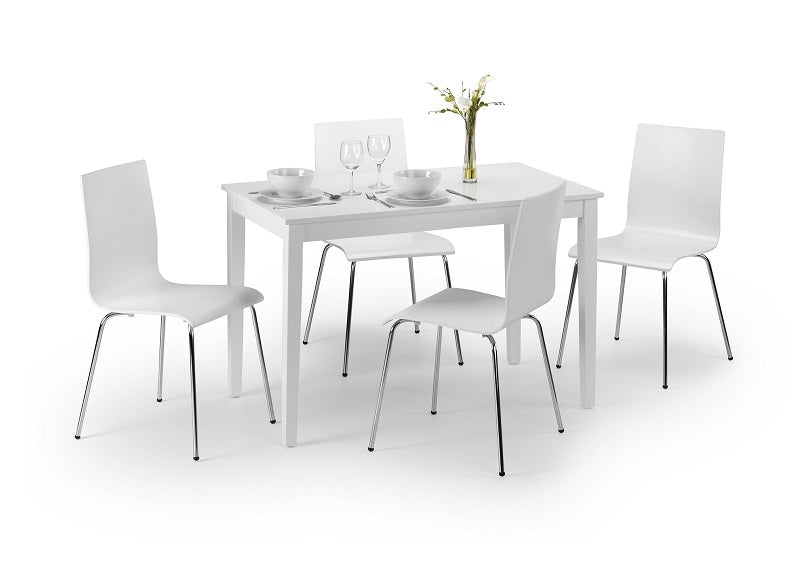 Taku White Dining Table With Mandy White Chairs