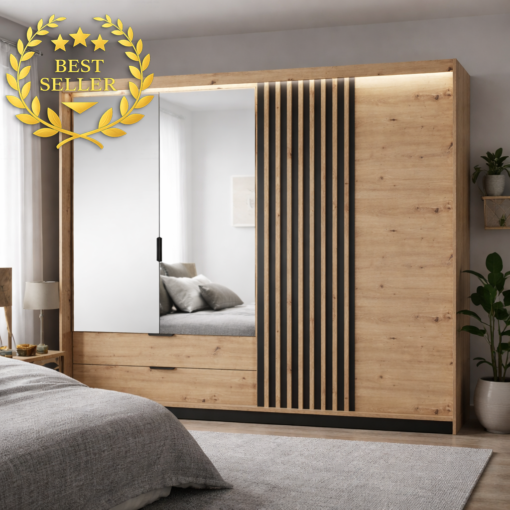 Tally 2.2m Wardrobe – Artisan Oak with LED Lighting