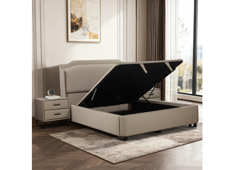 Tipperary Beige Ottoman Bed with Spacious Storage Compartment – Modern Lift-Up Storage Bed