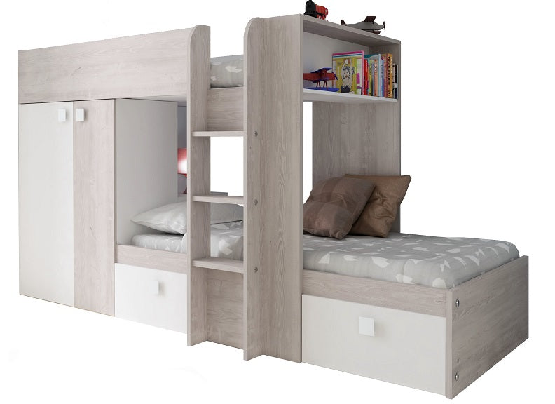 Trasman Barca Bunk Bed with Furniture – White with Storage Drawers