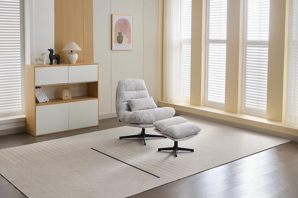 Turner Ash Grey Chair With Bolster Cushion & Stool