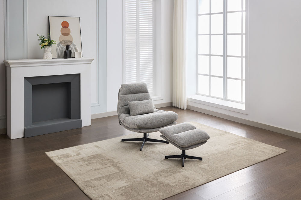 Turner Grey Chair With Cushion & Stool - room