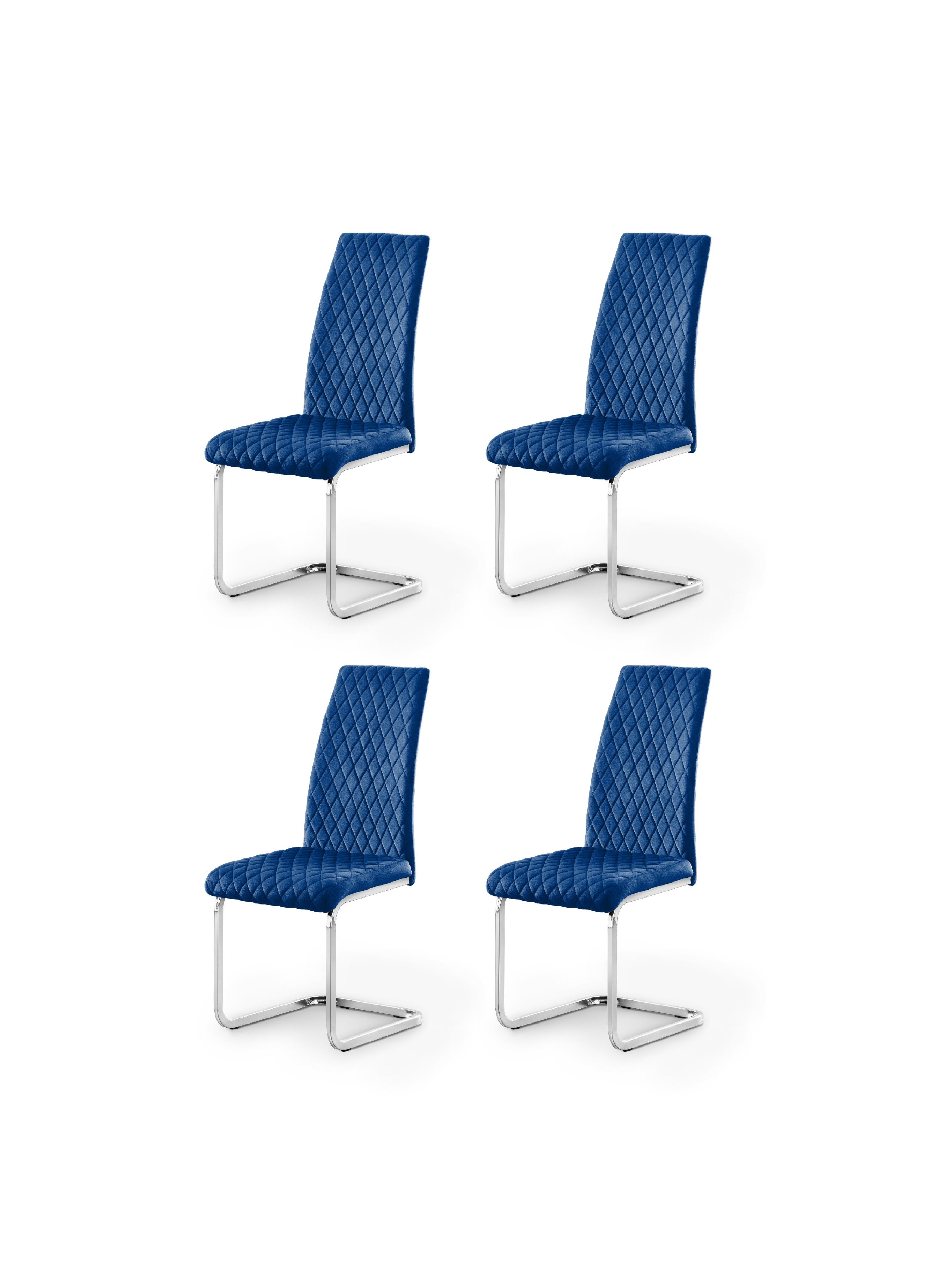 Set Of 4 Calabria Velvet Cantilever Chairs - Blue