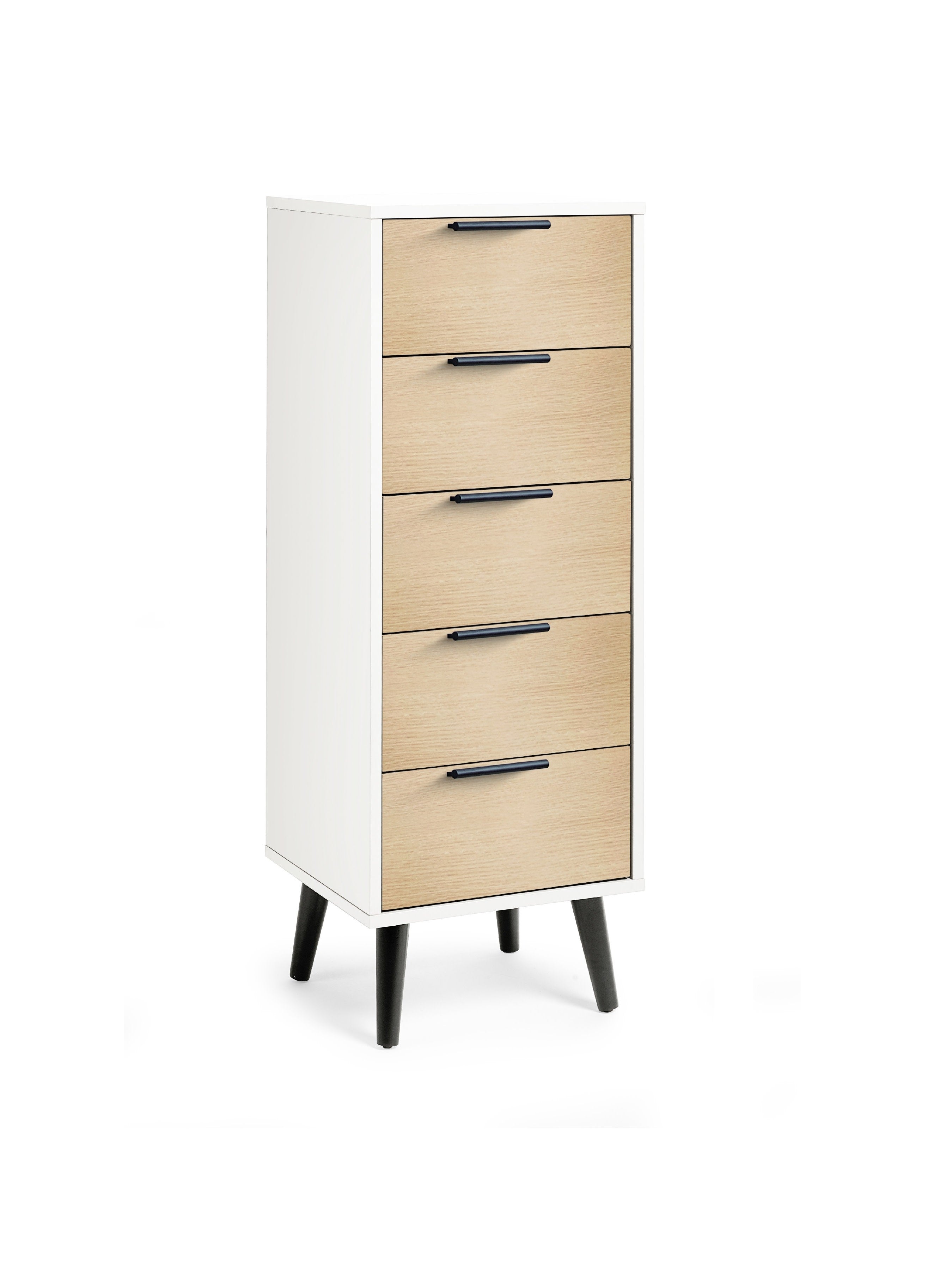 Alba 5 Drawer Narrow Chest - White/Oak