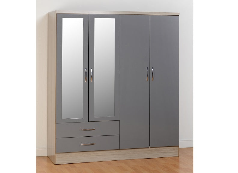Nevada Grey 4 Door Mirrored Robe