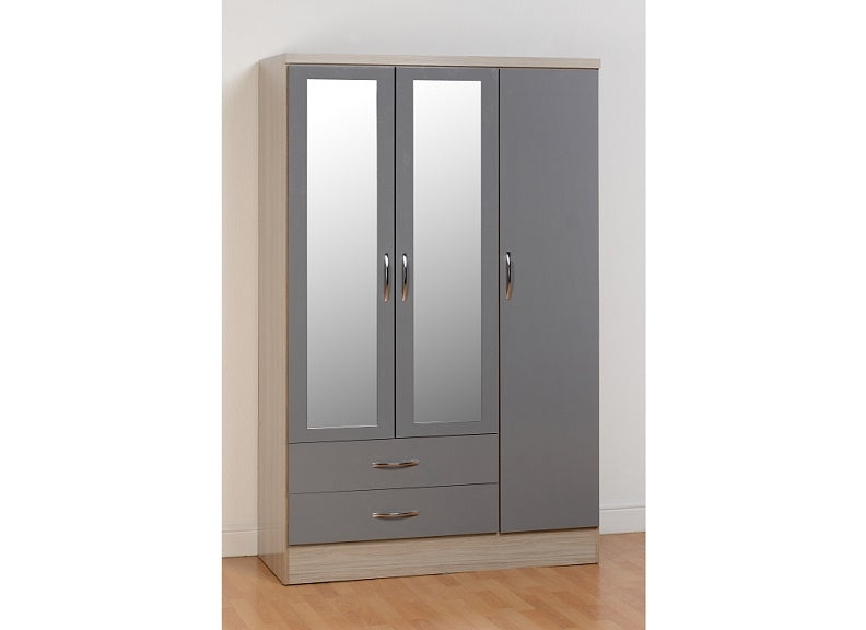 Nevada Grey & Oak 3 Dr 2 Drw Mirrored Robe