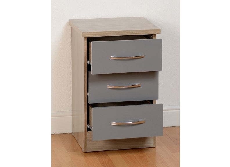 Nevada Grey & Oak 3 Drw Bedside