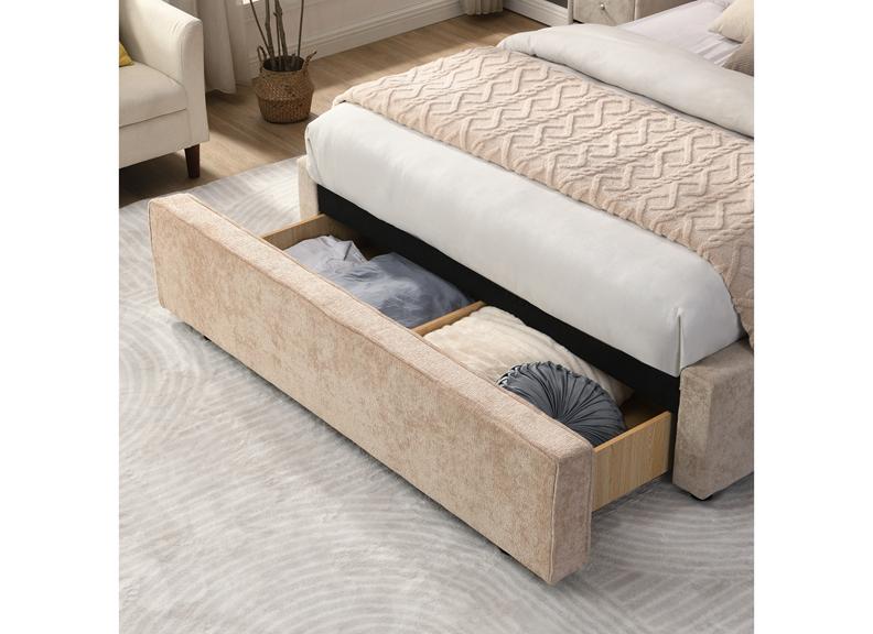 Wicklow Fabric Bed with Spacious End Drawer – Modern Upholstered Storage Bed Frame