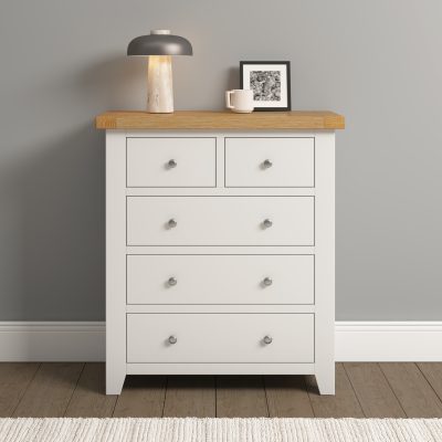 WINDSOR 3+2 DRAWER CHEST - IVORY/OAK (PRE-ORDER FOR AUGUST)