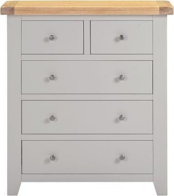 WINDSOR 3+2 DRAWER CHEST - PEBBLE GREY/OAK