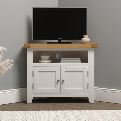 WINDSOR CORNER TV UNIT - IVORY/OAK