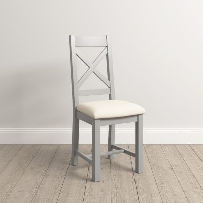 WINDSOR CROSS BACK DINING CHAIR (X2 PER BOX) - PEBBLE GREY/OAT FABRIC