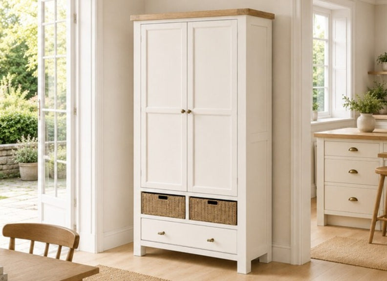 Windsor Larder Unit - Rustic Country Style Occasional Furniture With A Coconut White Frame & Oak Top – (GLH)