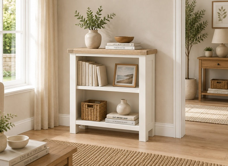 Windsor Bookcases - Rustic Country Style Occasional Furniture With A Coconut White Frame & Oak Top – (GLH)