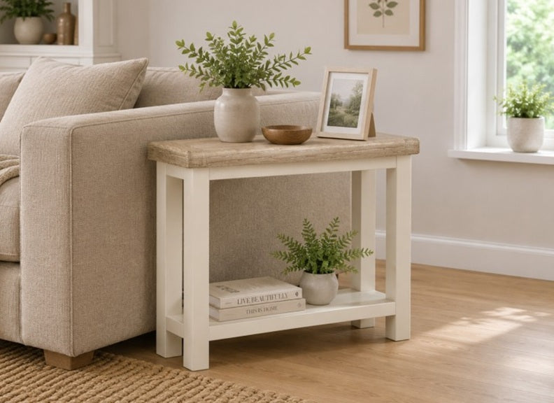 Windsor Sofa End Table - Rustic Country Style Occasional Furniture With A Coconut White Frame & Oak Top – (GLH)