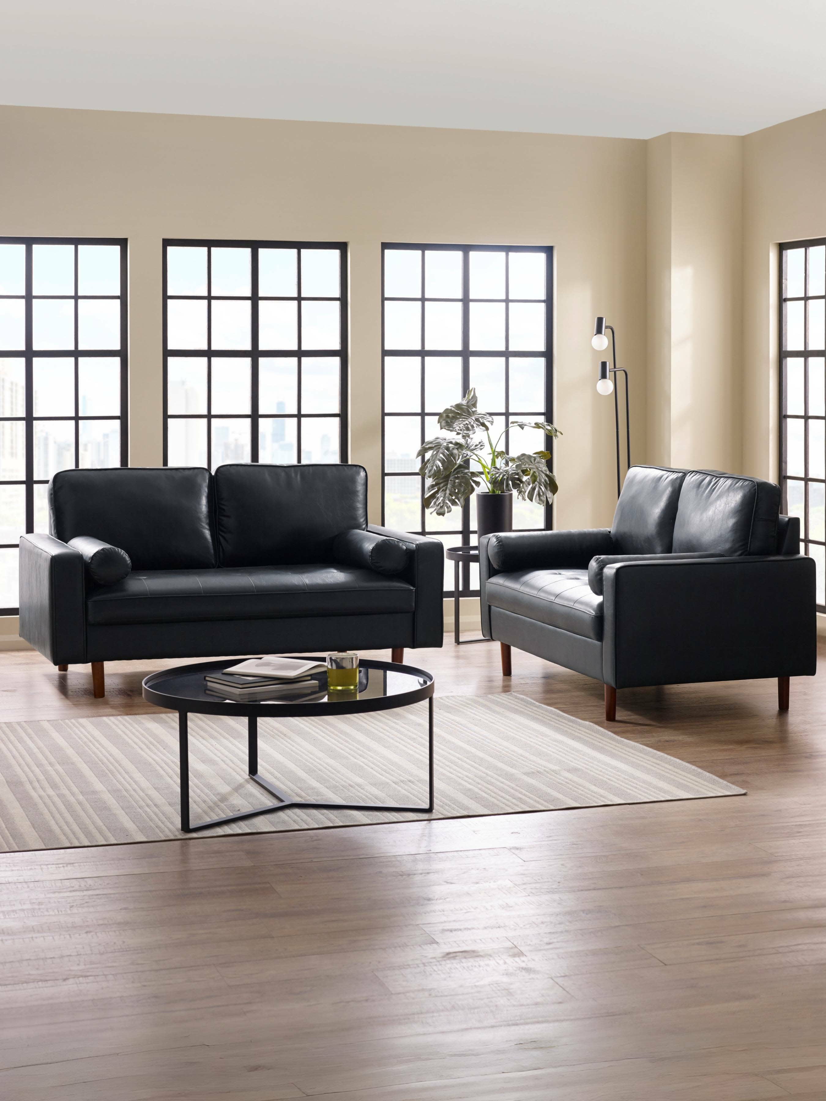 Henley Black Faux Leather 2 Seater Sofa