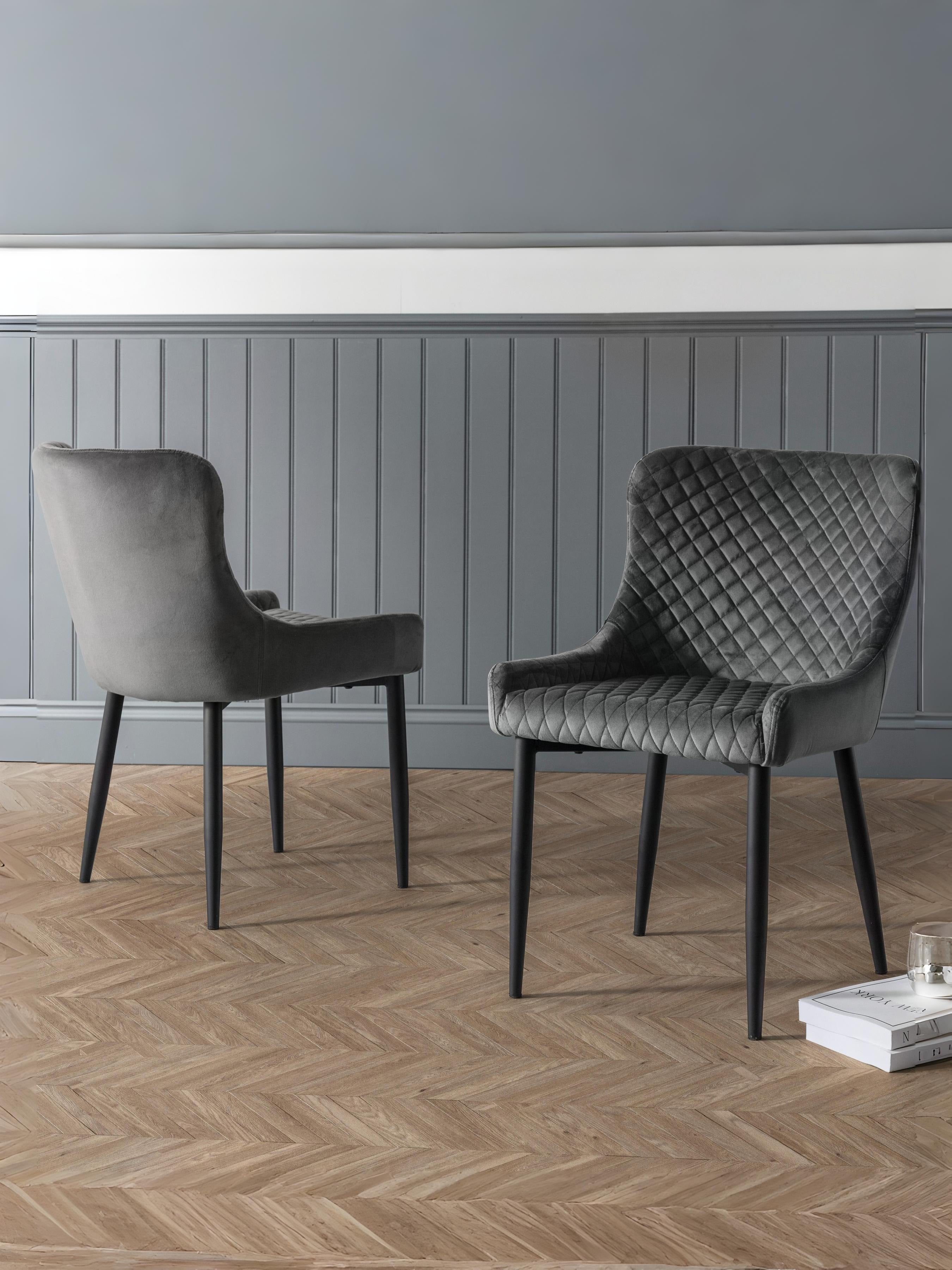 Set Of 2 Luxe Velvet Dining Chairs - Grey