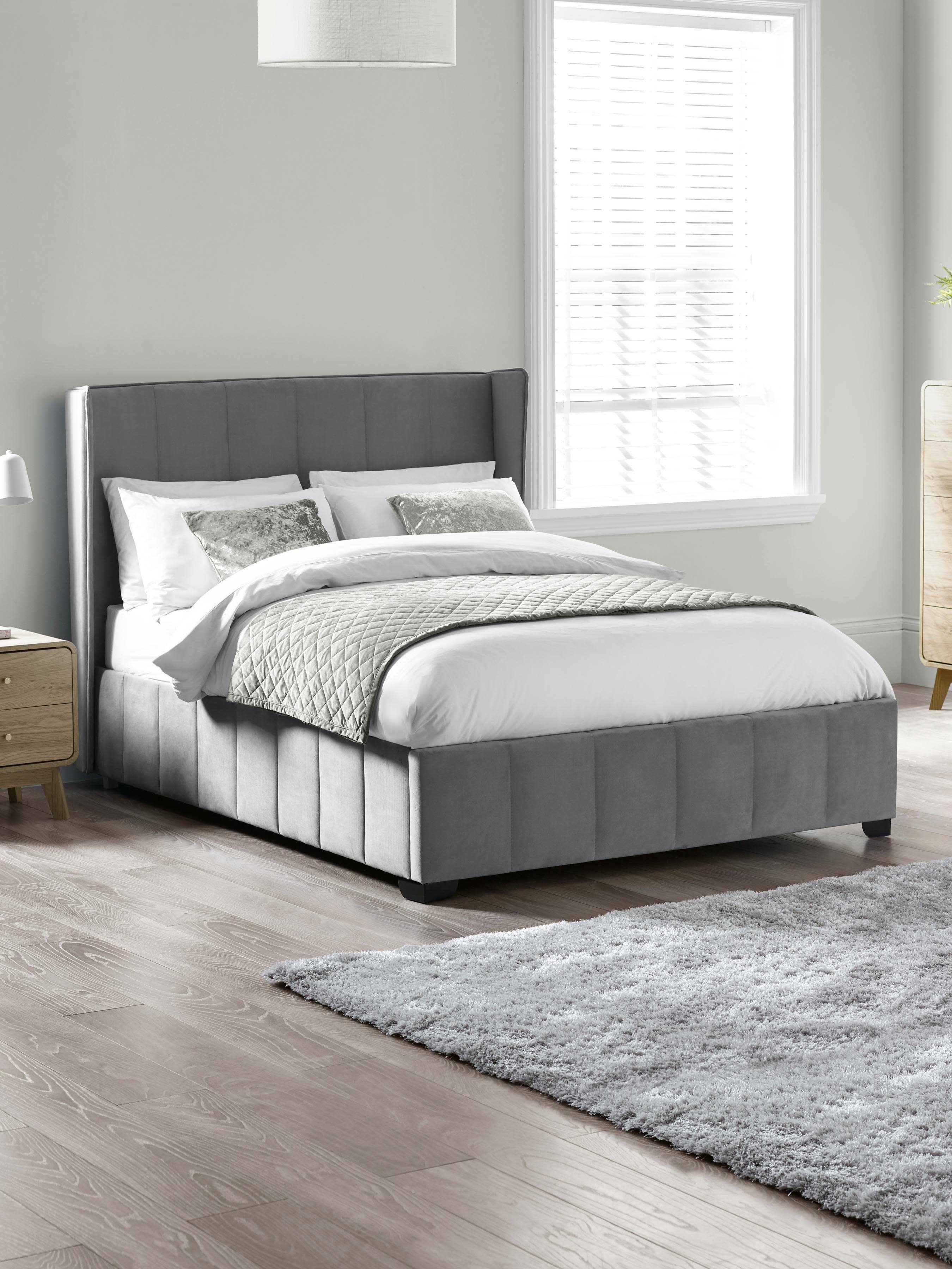 Katie Grey Velvet Upholstered 135cm Double Bed