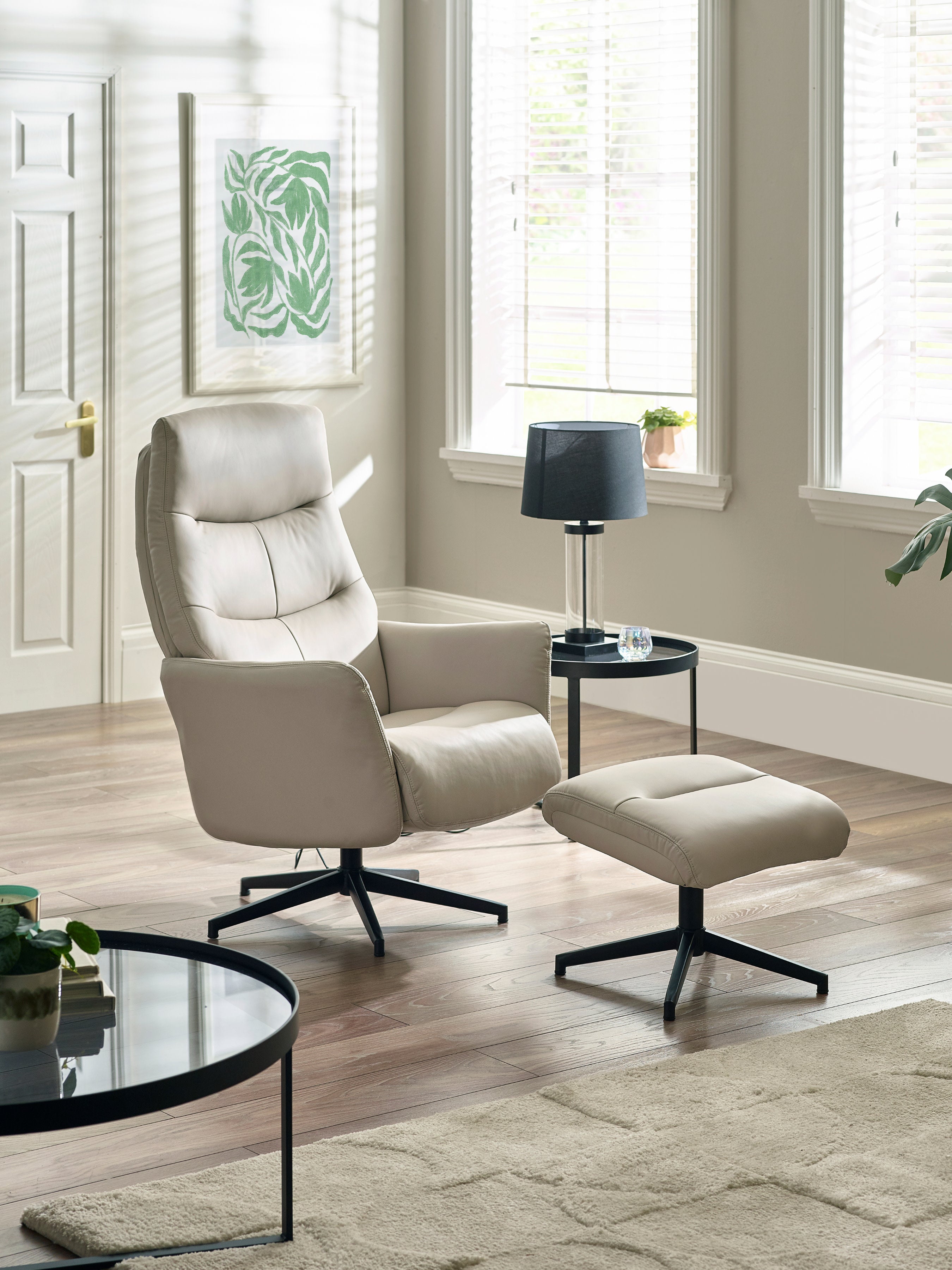 Priya Grey Faux PU Leather Recliner Chair and Stool