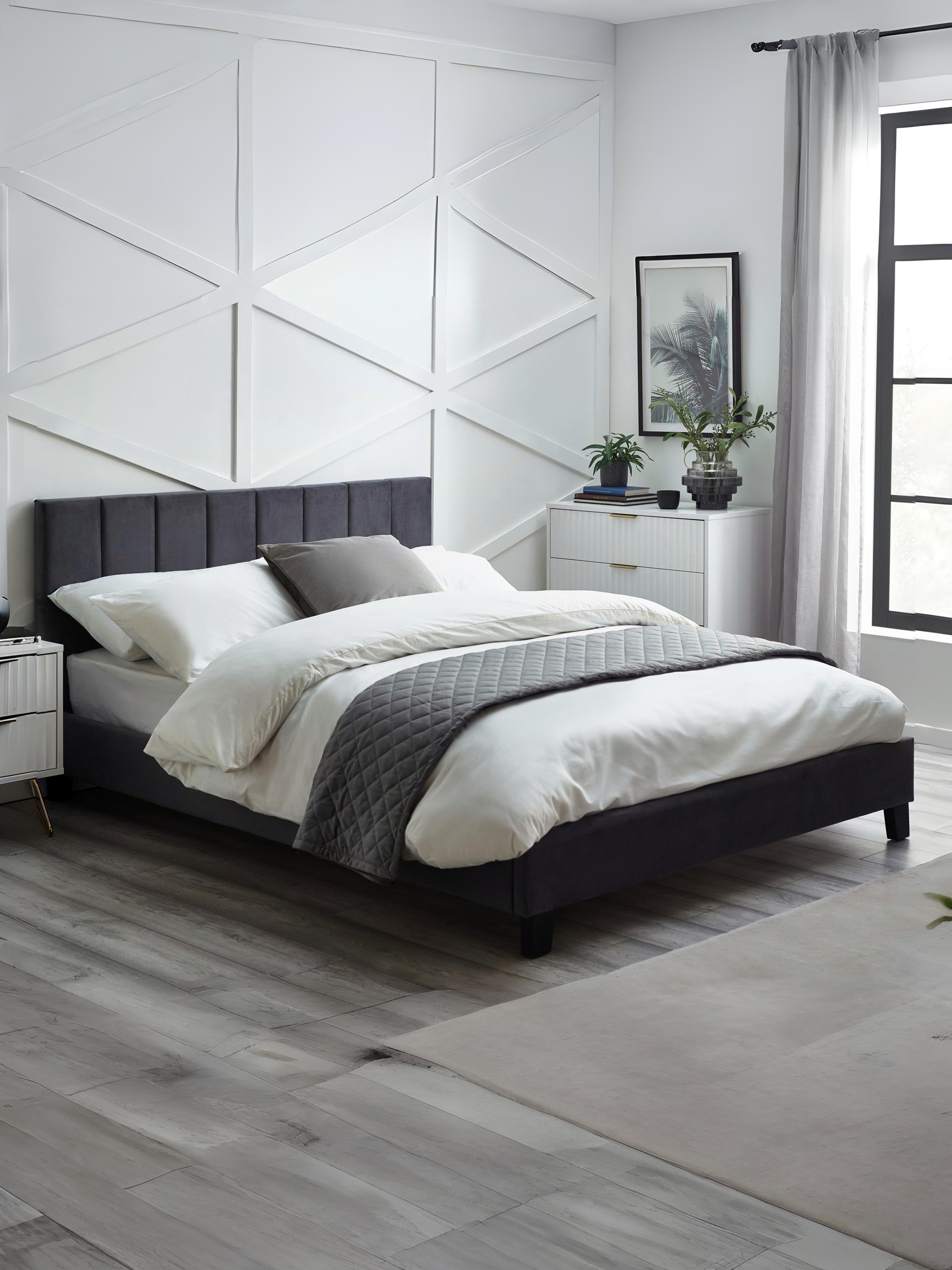 Rosa Grey Velvet Upholstered 120cm Small Double Bed