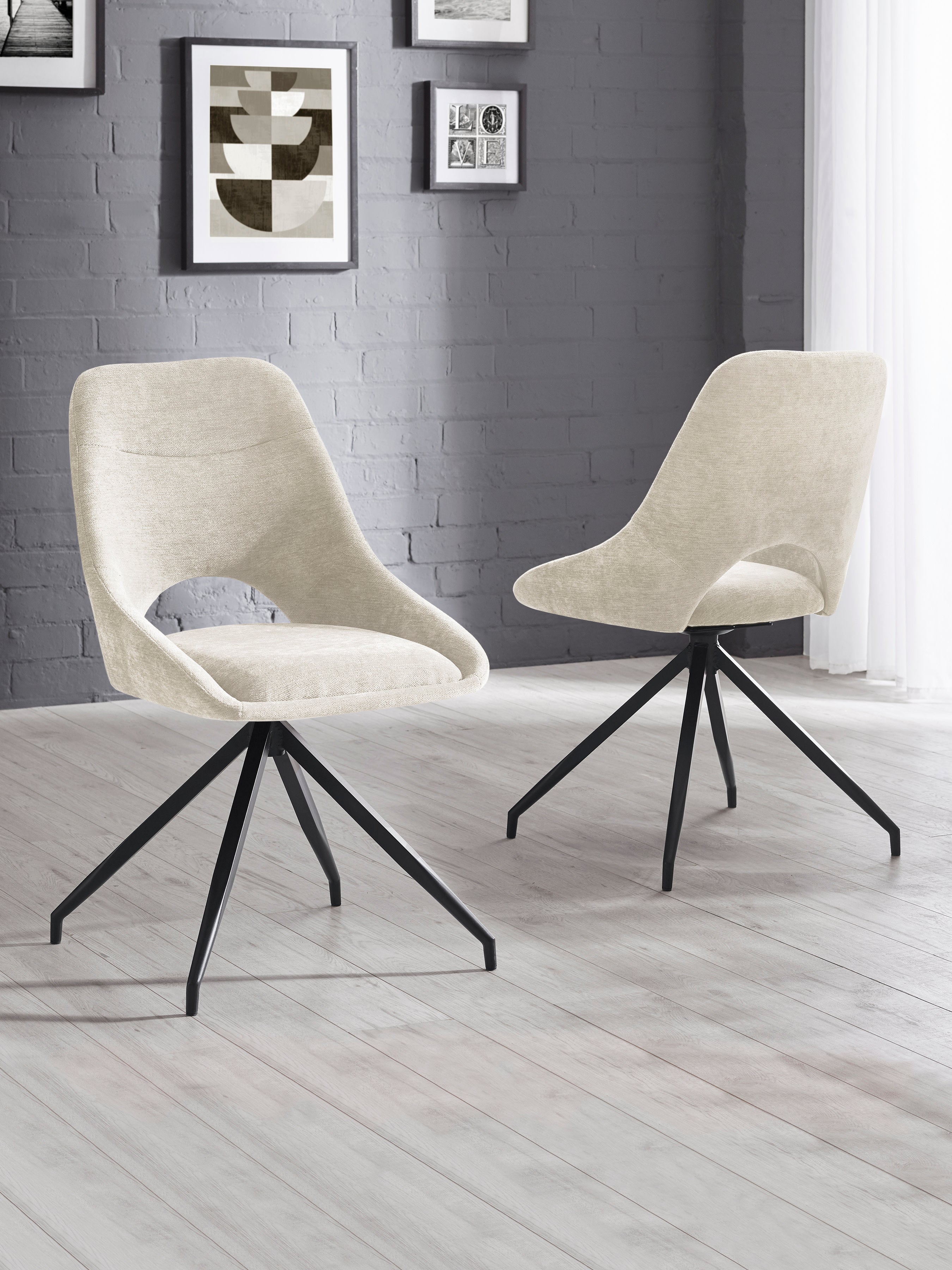 Jonah Set of 2 Cream Chenille Upholstered Dining Chairs