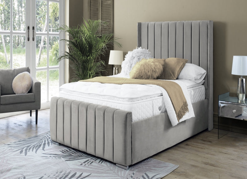 Zara Velvet Bed – Upholstered Frame with Optional Ottoman Storage