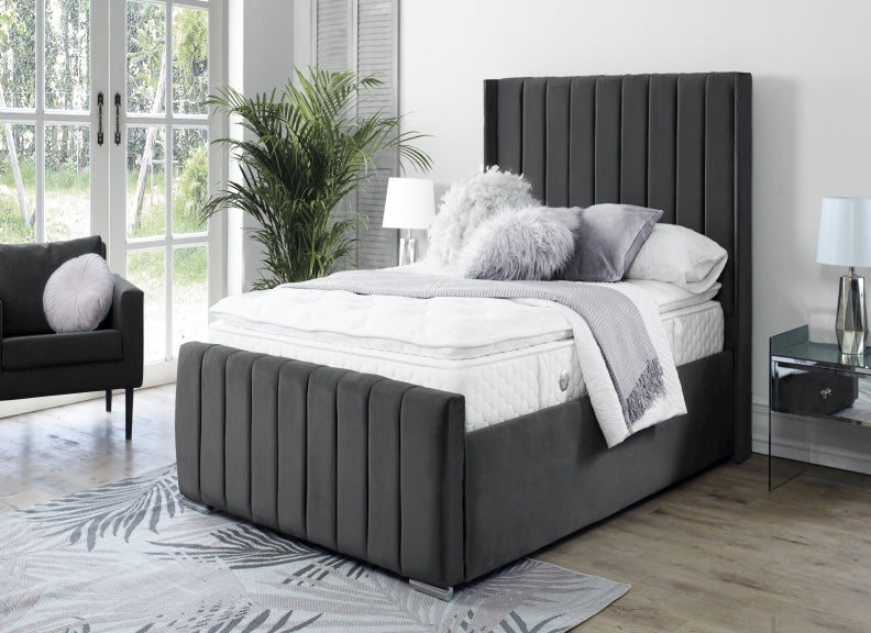 Zara Velvet Bed – Upholstered Frame with Optional Ottoman Storage