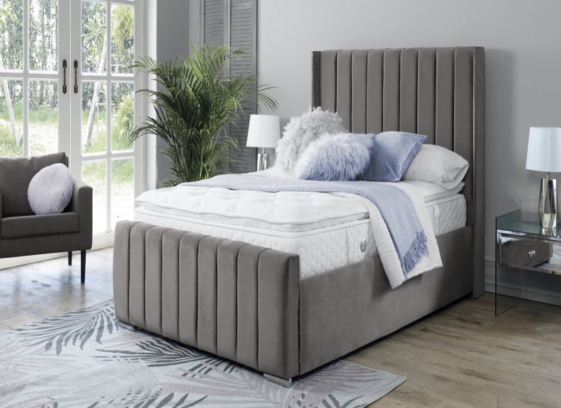 Zara Velvet Bed – Upholstered Frame with Optional Ottoman Storage