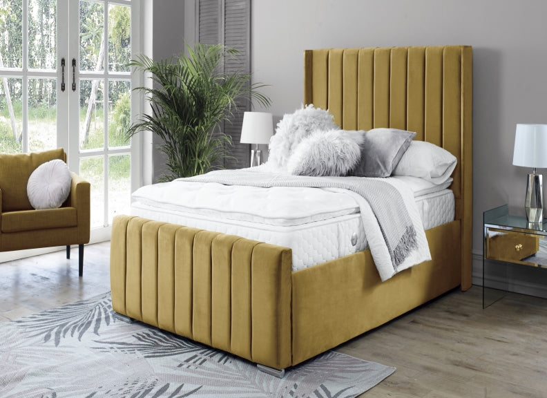 Zara Velvet Bed – Upholstered Frame with Optional Ottoman Storage