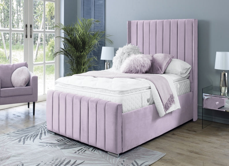 Zara Velvet Bed – Upholstered Frame with Optional Ottoman Storage