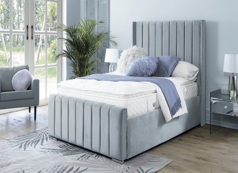 Zara Velvet Bed – Upholstered Frame with Optional Ottoman Storage