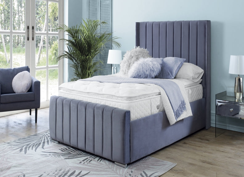 Zara Velvet Bed – Upholstered Frame with Optional Ottoman Storage