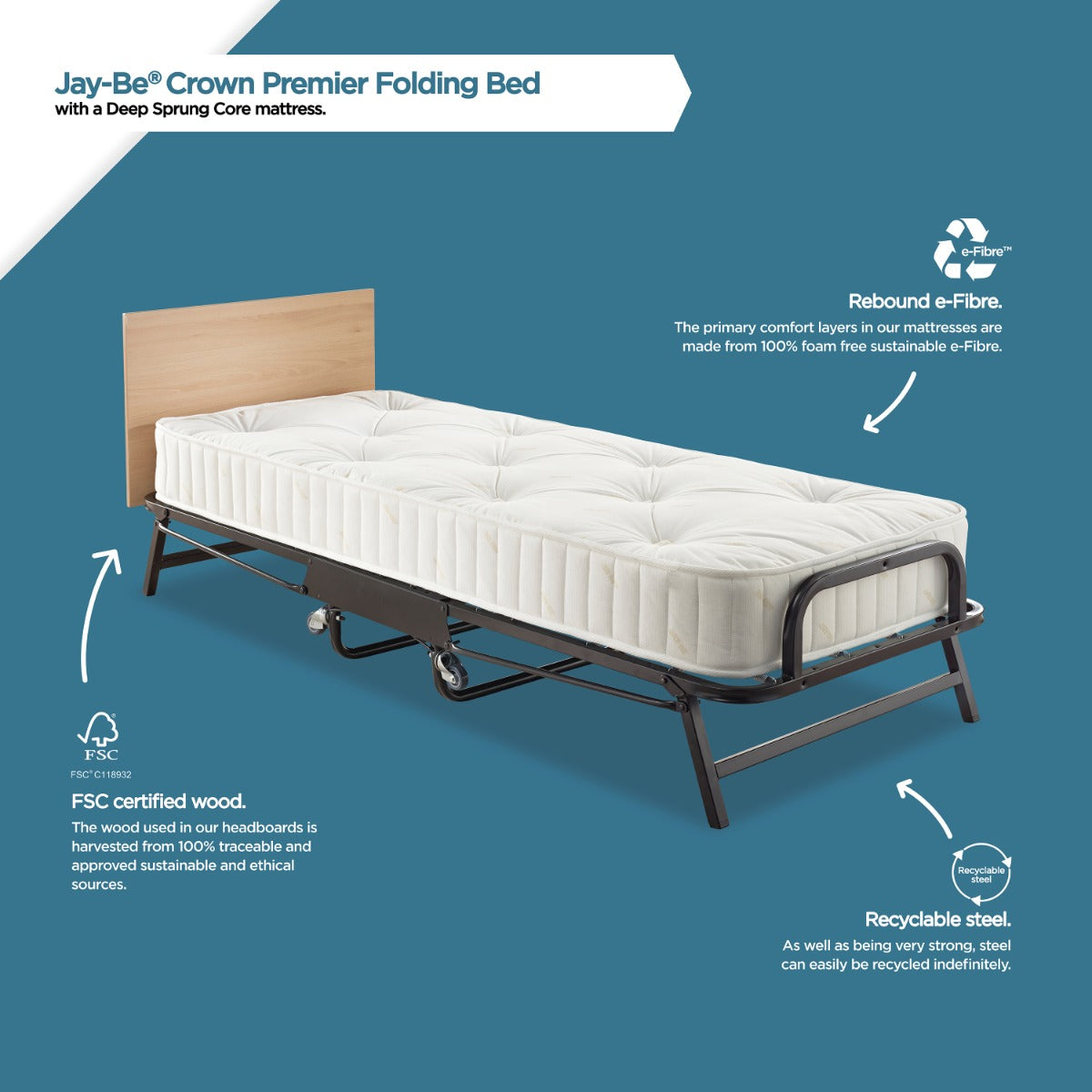 Jay-Be Crown Premier Folding Bed with Deep Sprung Mattress - 2ft6 (Pre-order only)