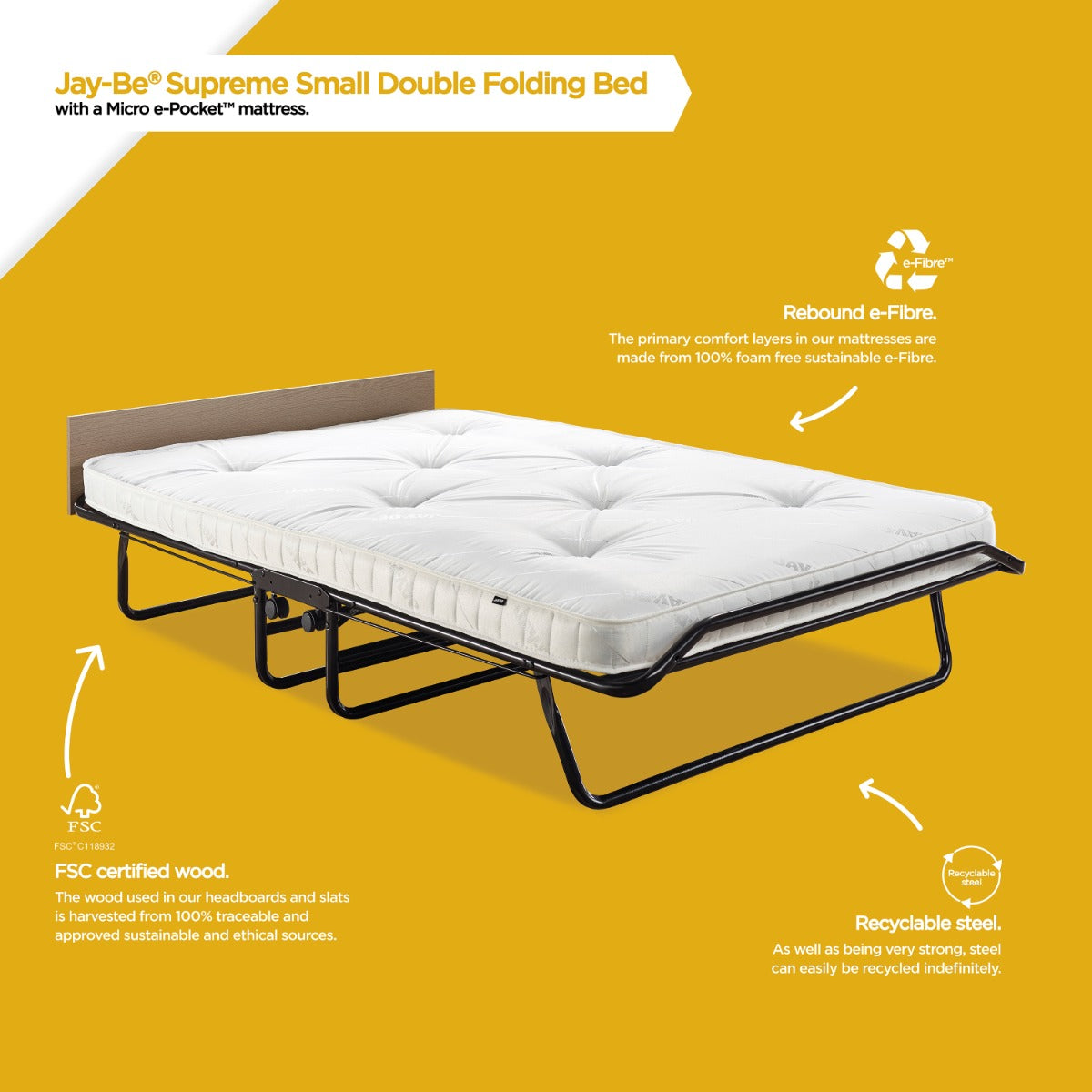 Jay-Be Supreme Automatic Folding Bed with Micro e-Pocket Sprung Mattress - 4ft