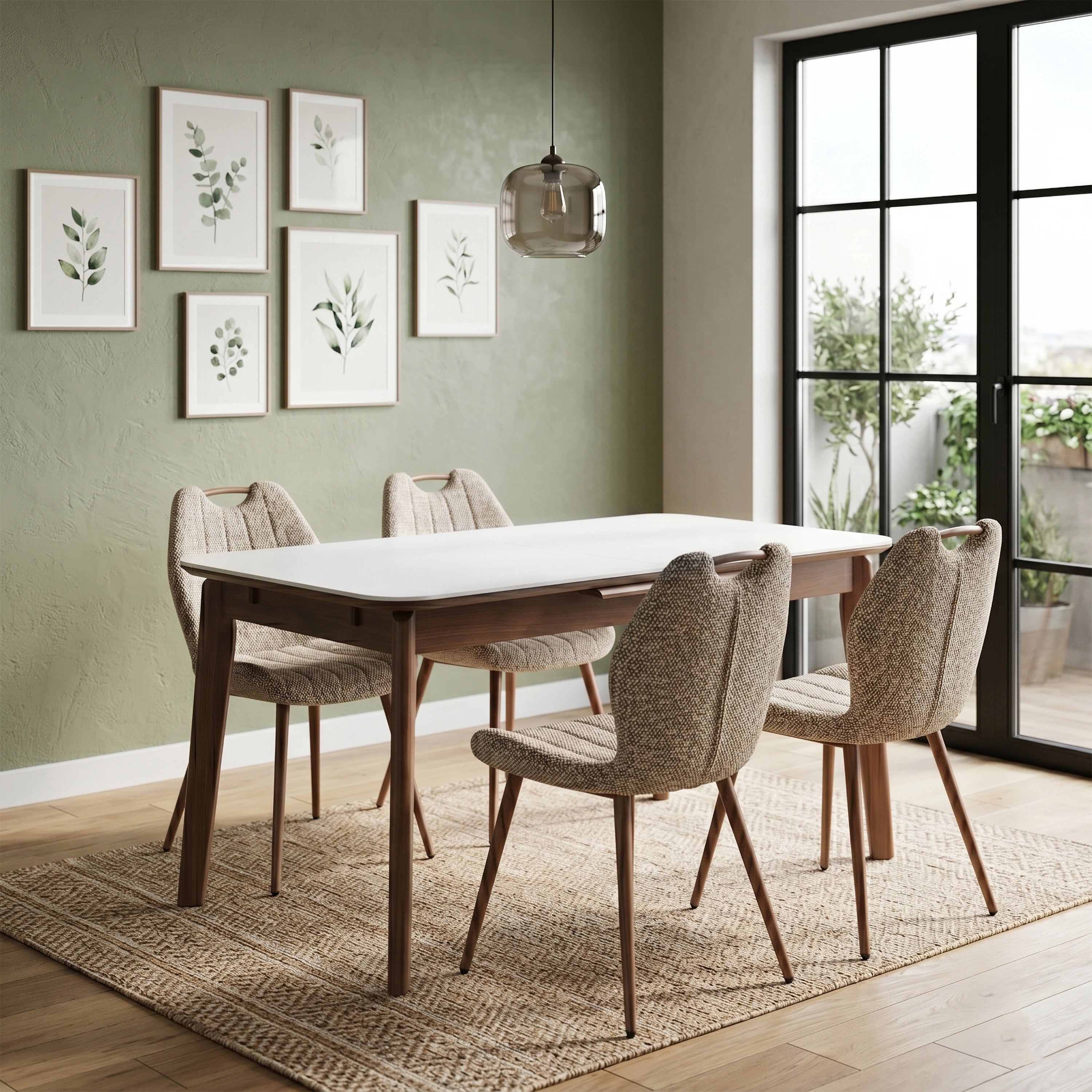 Turin Walnut Dining Set with Mocha Chairs