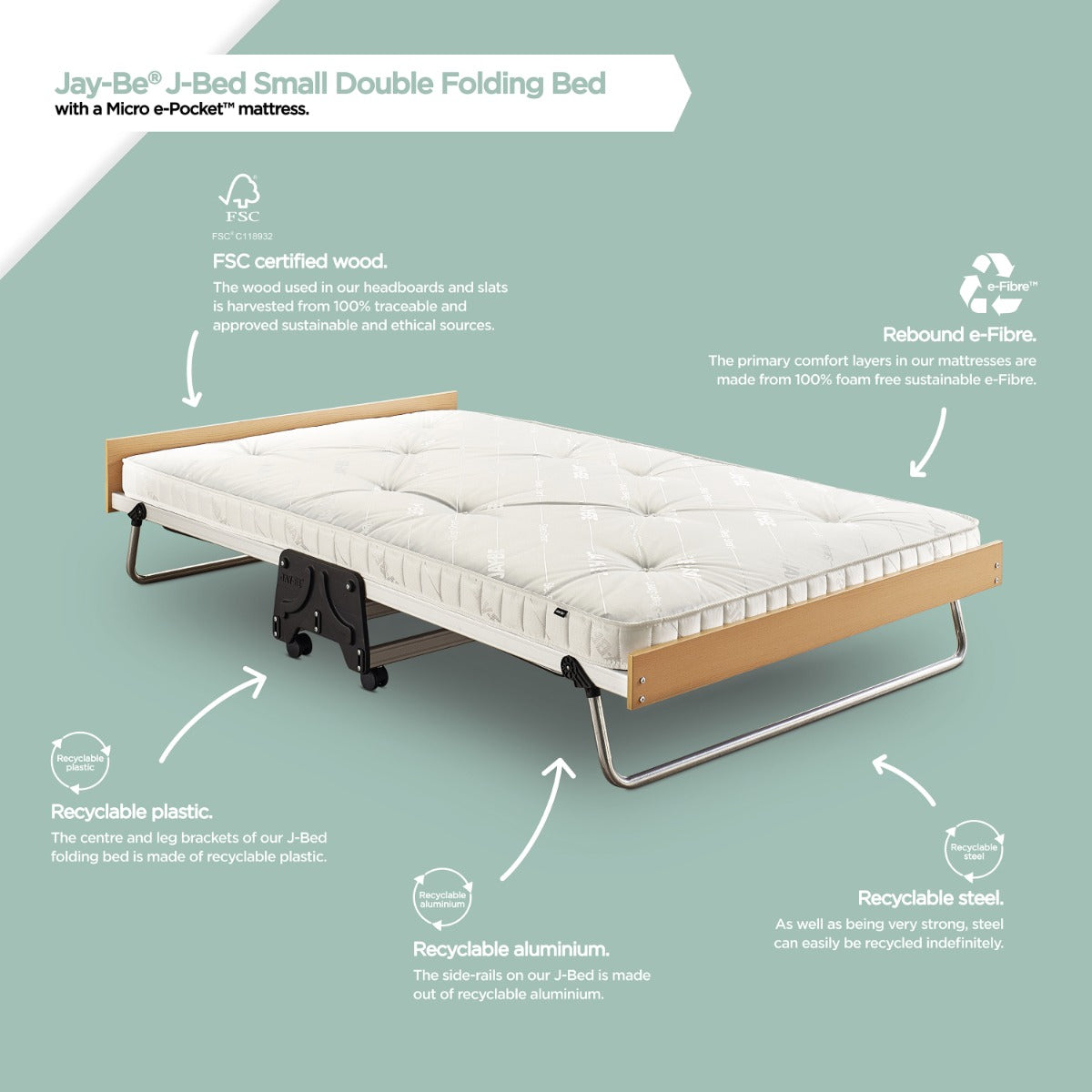 Jay-Be J-Bed Folding Bed with Anti-Allergy Micro e-Pocket Sprung Mattress - 4ft