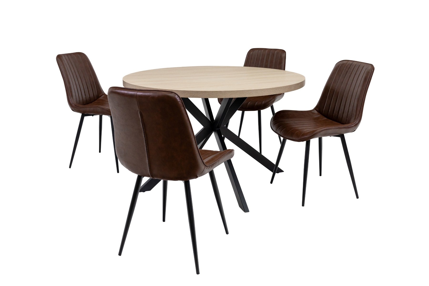 Dalton Light Oak Round Dining Tables – Contemporary Design with Black X-Frame Base